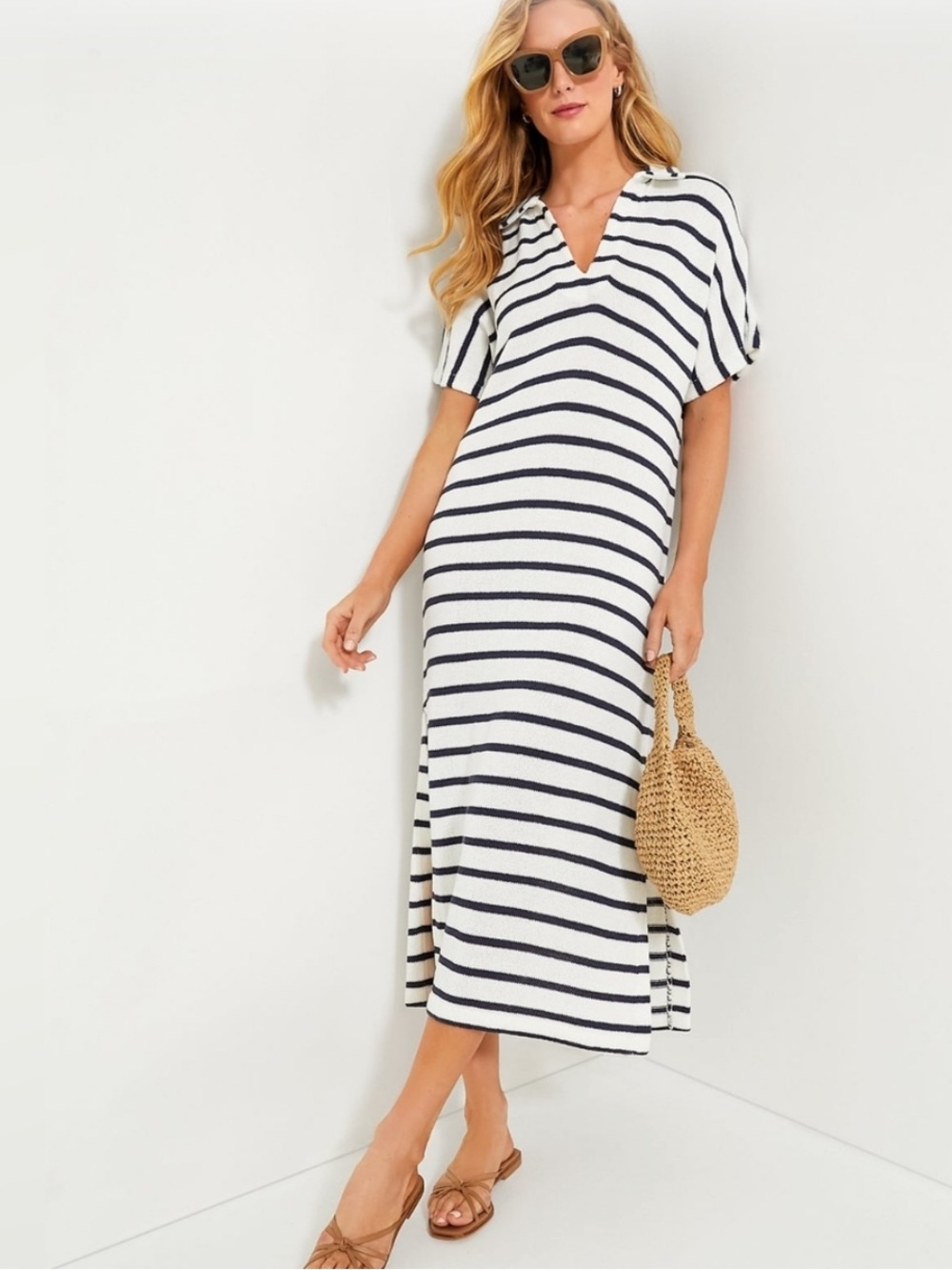 Pomander Place French Striped Maren Maxi Dress in White and Navy